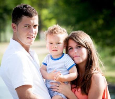 Little Yannis Hazard with his parents Eden Hazard and Notacha Van Honacker.